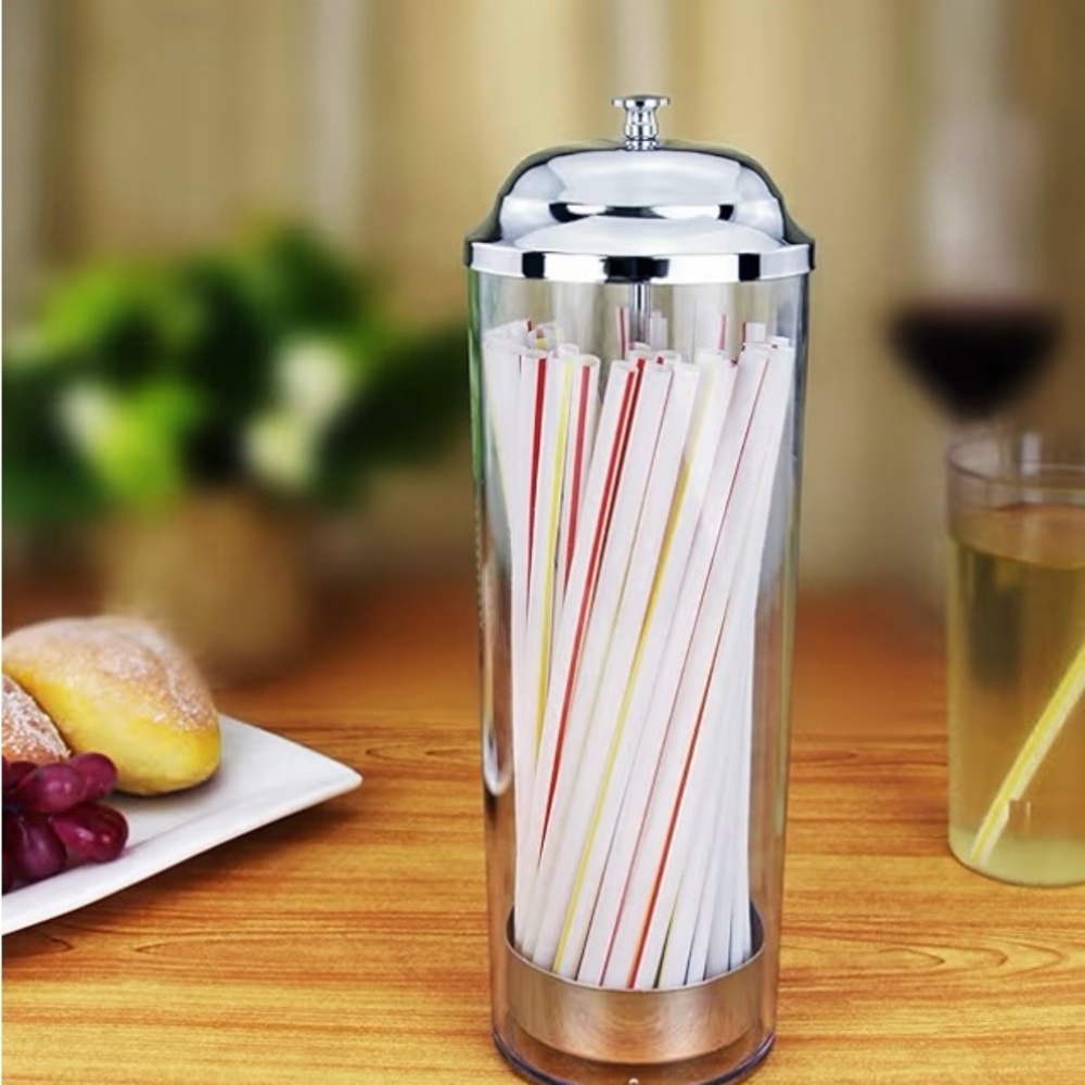 Foodservice Stainless Steel Straw
Dispenser, 3.5-Inch by 10.6-Inch, Clear